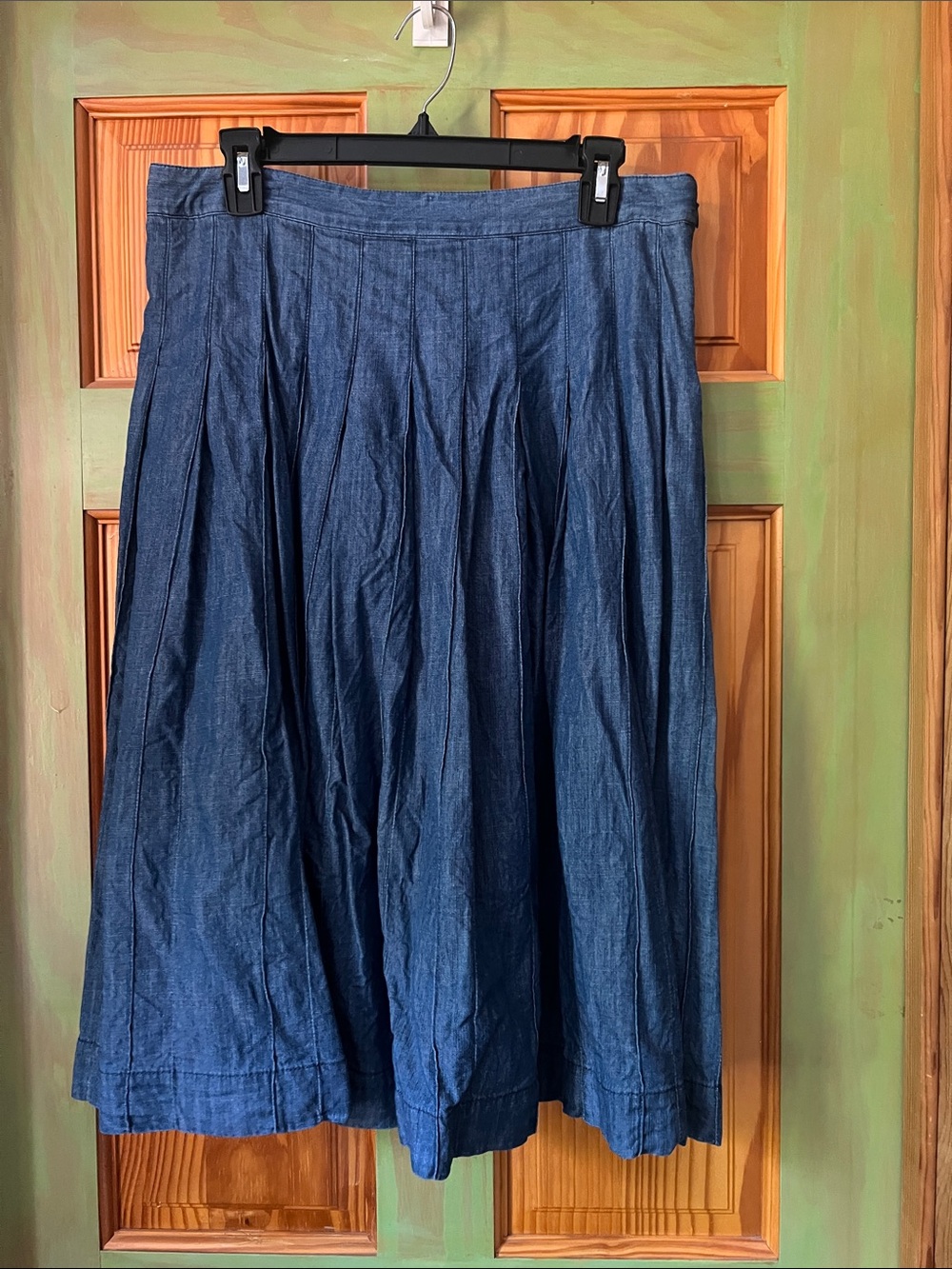 J. Crew Denim Pleated A-Line Midi Skirt